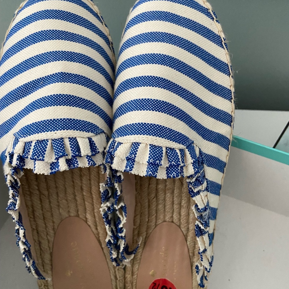 Kate Spade Laila blue/cream slides.